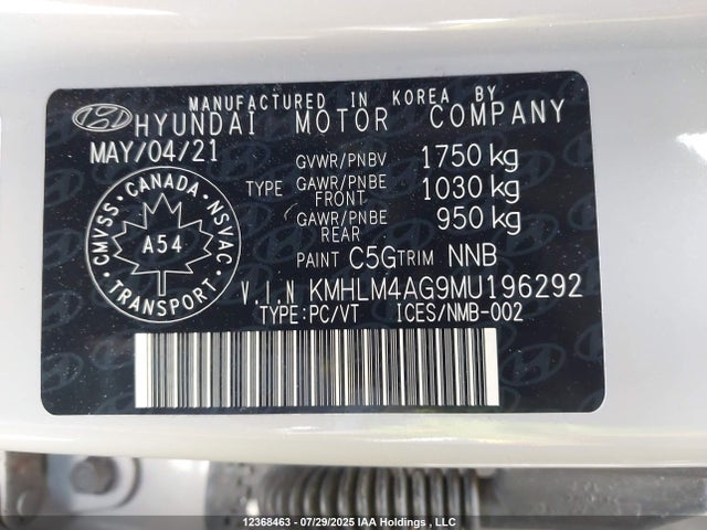 KMHLM4AG9MU196292 Hyundai mpi nu pe