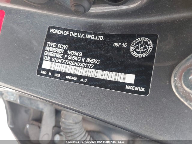 SHHFK7H20HU301172 Honda l15ba