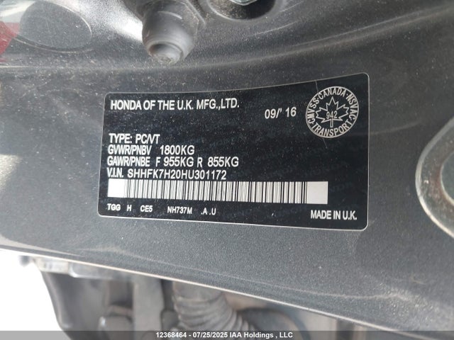 SHHFK7H20HU301172 Honda l15ba