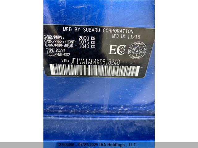 Subaru dib 2019 JF1VA1A64K9818248 Image 9