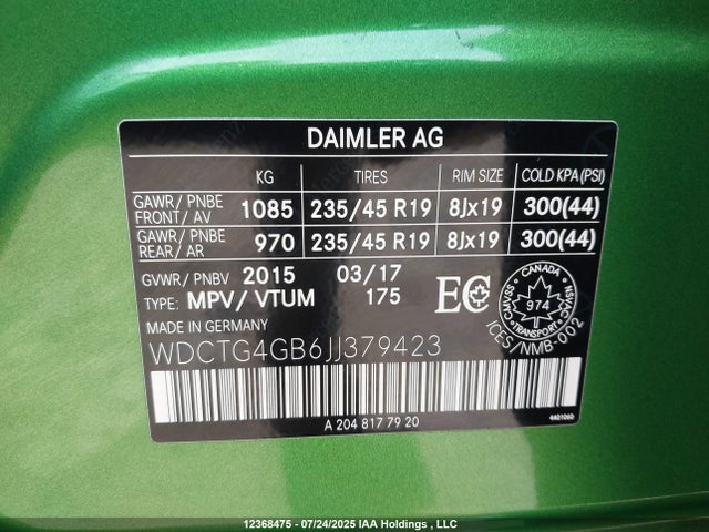WDCTG4GB6JJ379423 Mercedes-Benz 270