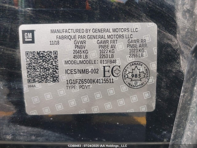 1G1FZ6S00K4115511 Chevrolet BOLT EV