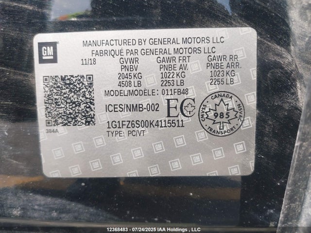 1G1FZ6S00K4115511 Chevrolet BOLT EV