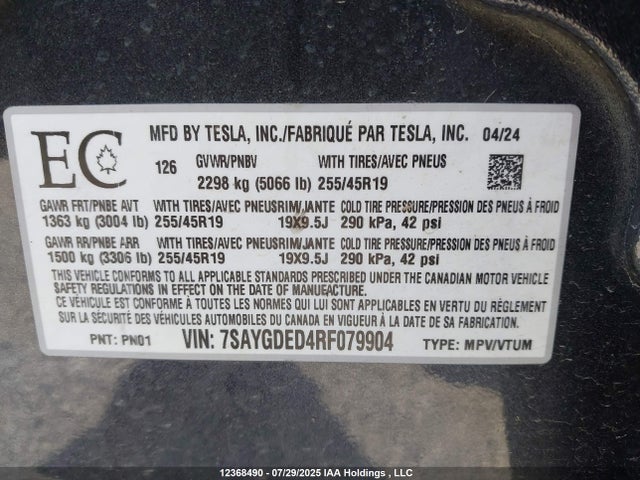 7SAYGDED4RF079904 Tesla 2024