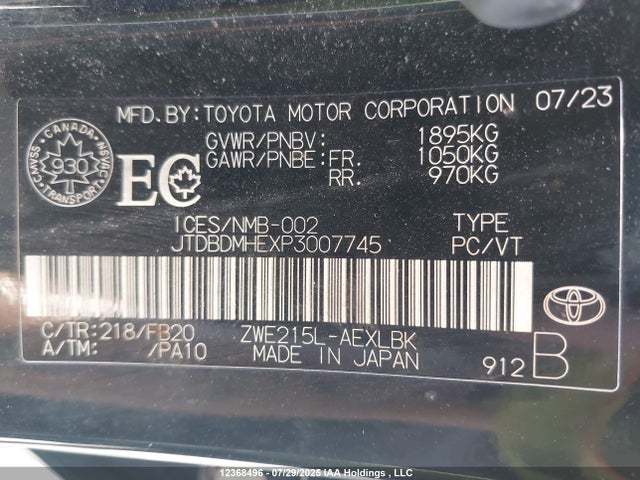 Toyota 2zr-fxe, 1vm+1wm 2023 JTDBDMHEXP3007745 Image 9