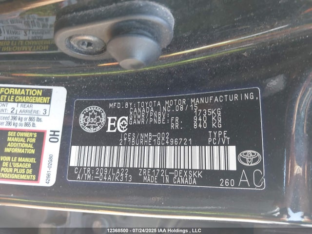 2T1BURHE1GC496721 Toyota 2zr-fe