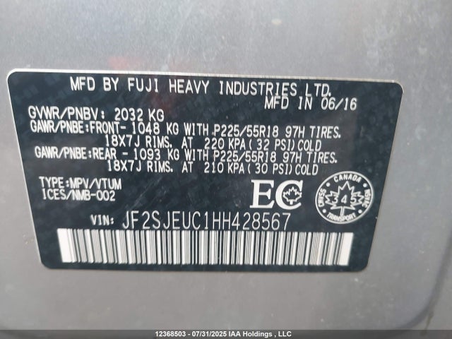 JF2SJEUC1HH428567 Subaru naturally aspirated c5