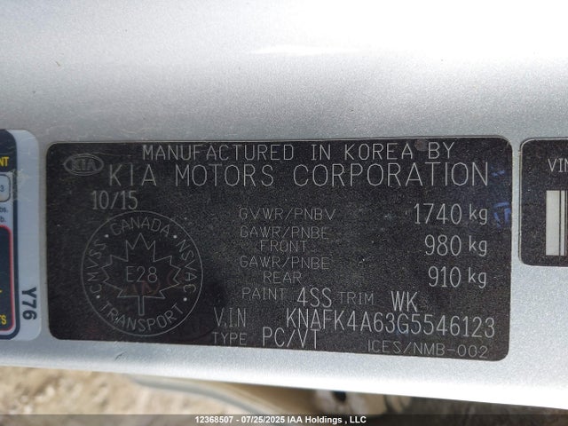 KNAFK4A63G5546123 KIA mpi nu
