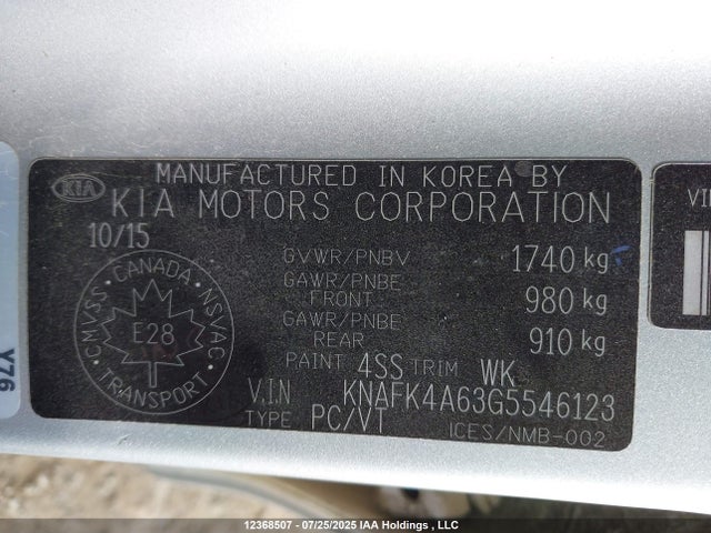 KNAFK4A63G5546123 KIA mpi nu