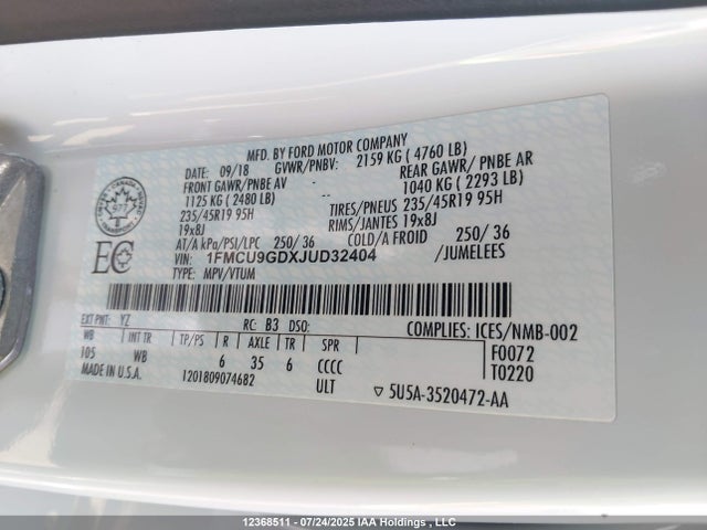 1FMCU9GDXJUD32404 Ford 1.5l gtdi sigma w/premium fuel