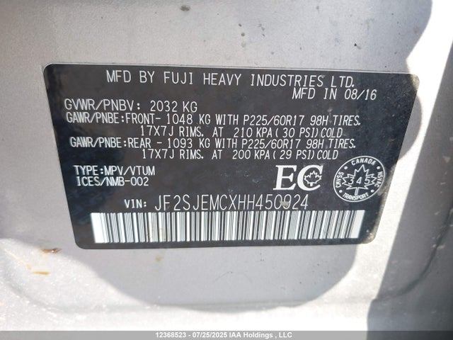 JF2SJEMCXHH450924 Subaru naturally aspirated c5