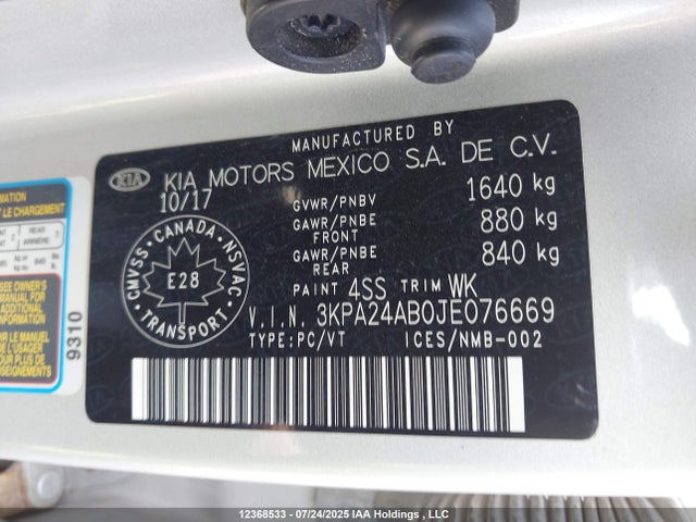 3KPA24AB0JE076669 KIA gdi gamma