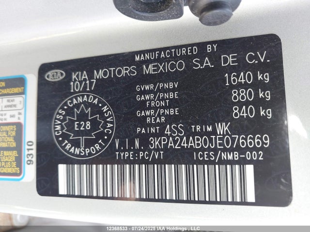 3KPA24AB0JE076669 KIA gdi gamma
