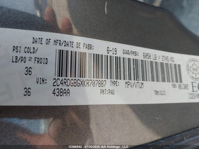 2C4RDGBGXKR707887 Dodge 2019