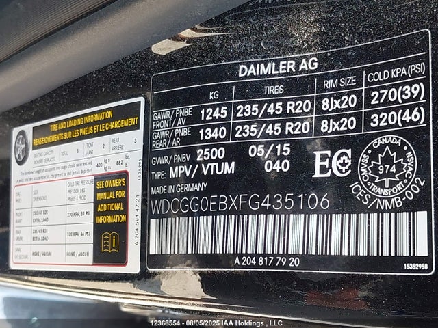 WDCGG0EBXFG435106 Mercedes-Benz Glk-Class