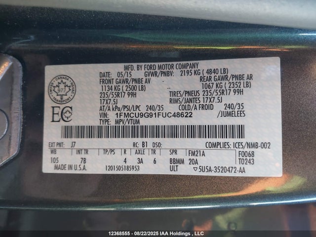Ford 2015 2015 1FMCU9G91FUC48622 Image 9