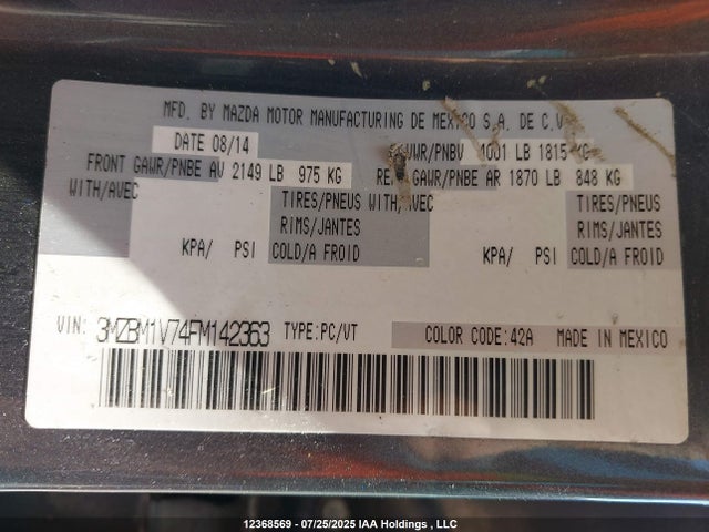 3MZBM1V74FM142363 Mazda pe