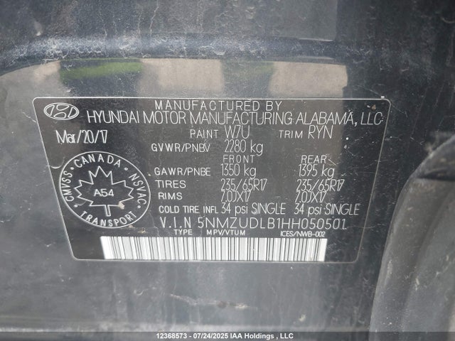 5NMZUDLB1HH050501 Hyundai gdi theta ii
