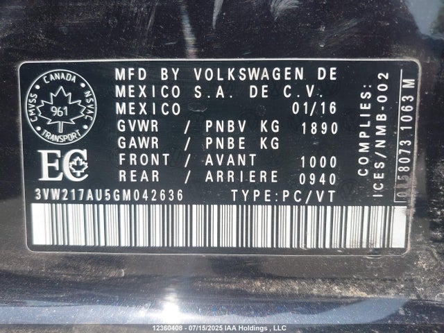 3VW217AU5GM042636 Volkswagen 1.8 tsi