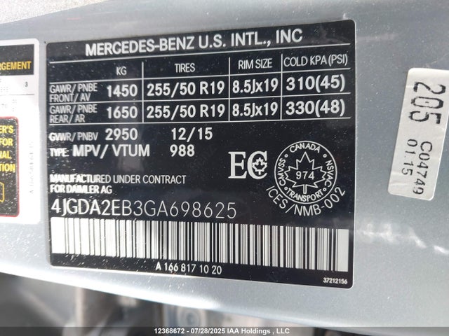 Mercedes-Benz om642 2016 4JGDA2EB3GA698625 Image 9