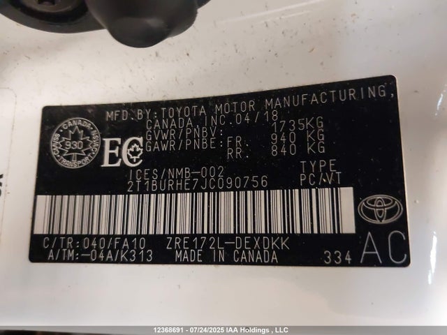 2T1BURHE7JC090756 Toyota 2zr-fe