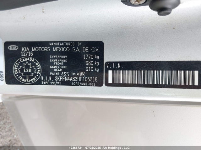 3KPFN4A83HE105318 KIA gdi nu