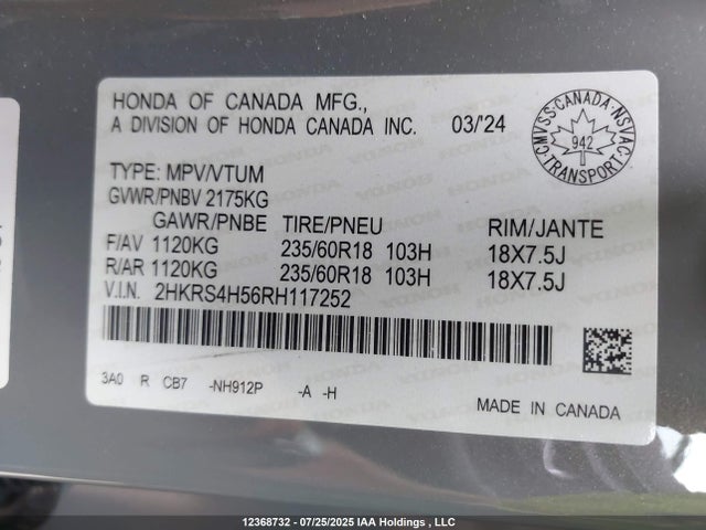 Honda l15be 2024 2HKRS4H56RH117252 Image 9