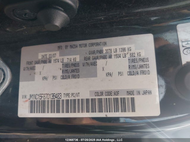 Aukcja sprzedaży 2007 Mazda Mx-5 Miata, vin: JM1NC15F870136483, numer aukcji: 12368736