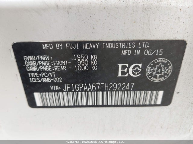 JF1GPAA67FH292247 Subaru 2.0l na