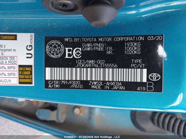 JTDKARFP6L3155556 Toyota 2zr-fxe+1nm+1sm