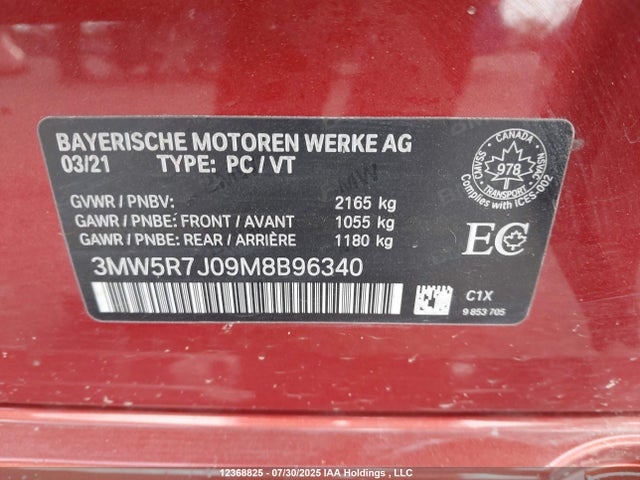 3MW5R7J09M8B96340 BMW 330I