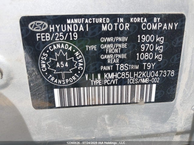 KMHC85LH2KU047378 Hyundai Ioniq