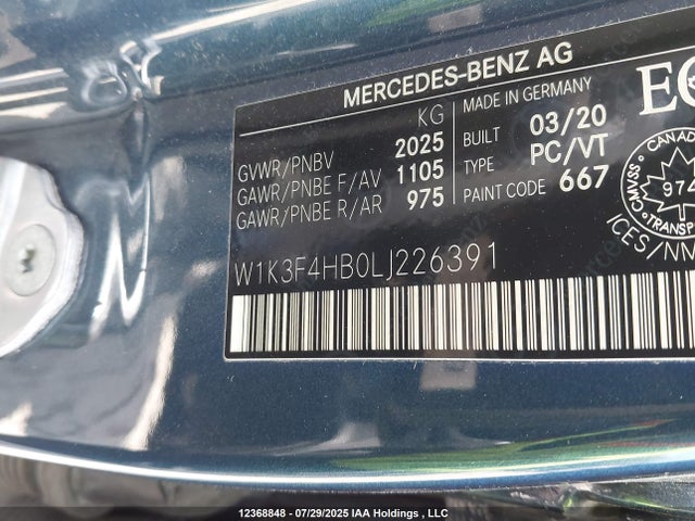 W1K3F4HB0LJ226391 Mercedes-Benz 2020