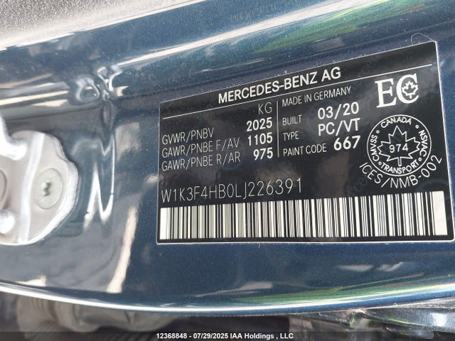 W1K3F4HB0LJ226391 Mercedes-Benz 2020