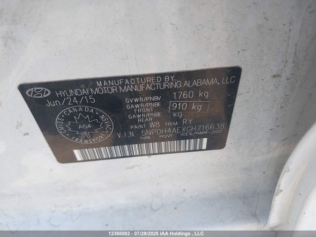 Hyundai dohc mpi nu 2016 5NPDH4AEXGH716638 Image 9