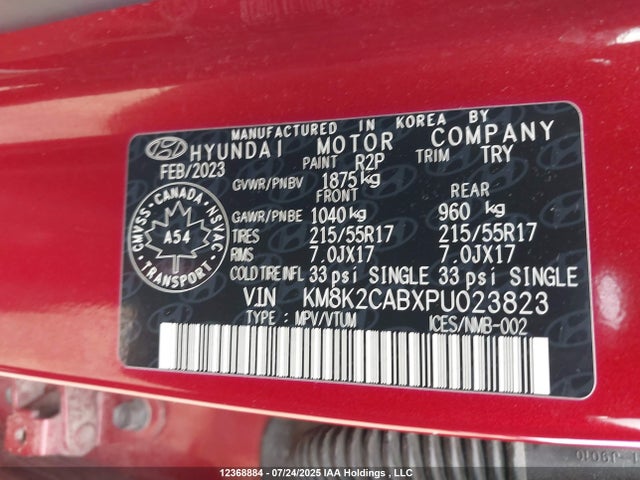 KM8K2CABXPU023823 Hyundai mpi nu pe
