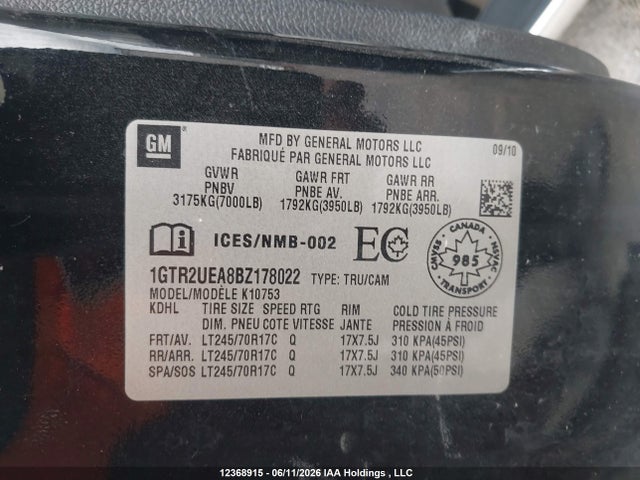 2011 Gmc Sierra 1500 მანქანა იყიდება აუქციონზე, vin: 1GTR2UEA8BZ178022, აუქციონის ნომერი: 12368915