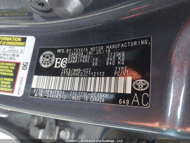 Toyota 2zr-fe 2018 2T1BURHE0JC112113 Image 18