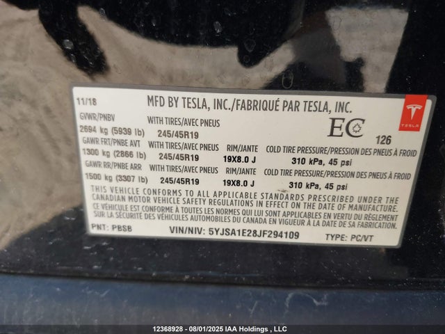 5YJSA1E28JF294109 Tesla 2018