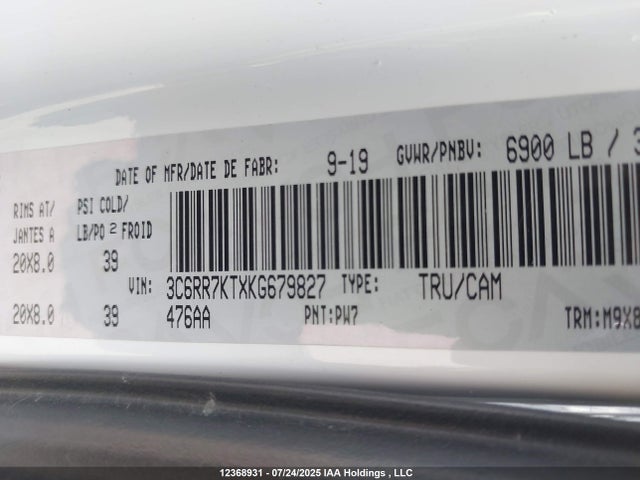 3C6RR7KTXKG679827 RAM 2019