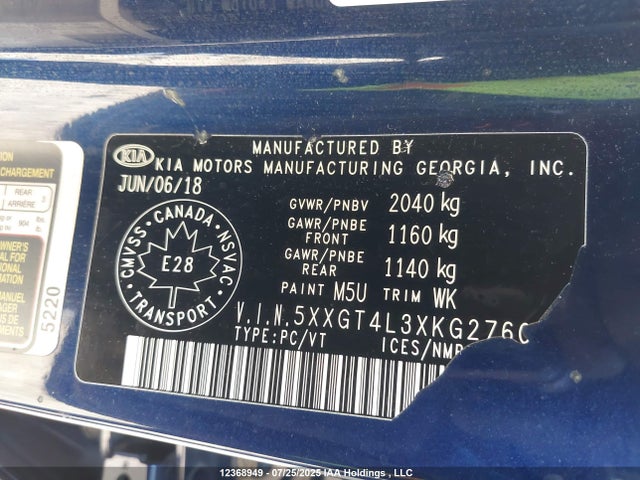 5XXGT4L3XKG276061 KIA gdi