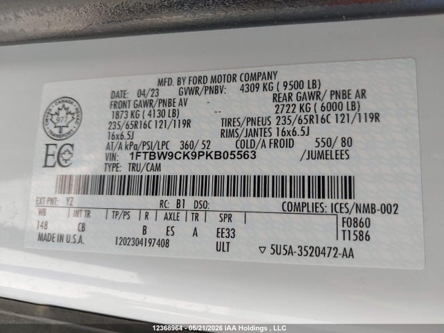 Продажа на аукционе авто 2023 Ford E-transit-350 Cargo, vin: 1FTBW9CK9PKB05563, номер лота: 12368964