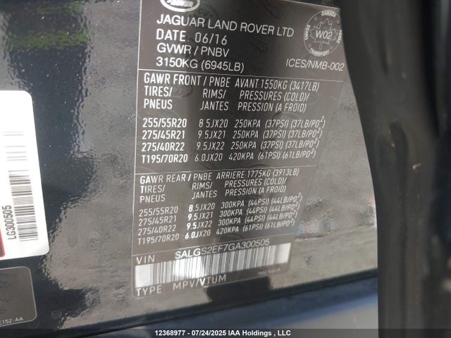 Land Rover s/c lev2 ulev 2016 SALGS2EF7GA300505 Image 37