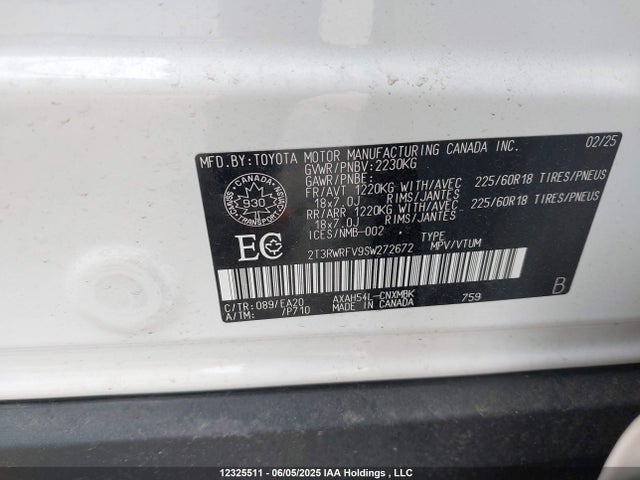 2T3RWRFV9SW272672 Toyota a25a-fxs