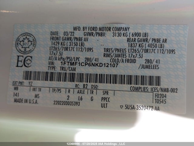 Ford 2.7l-4v 2022 1FTMF1CP6NKD12107 Image 19