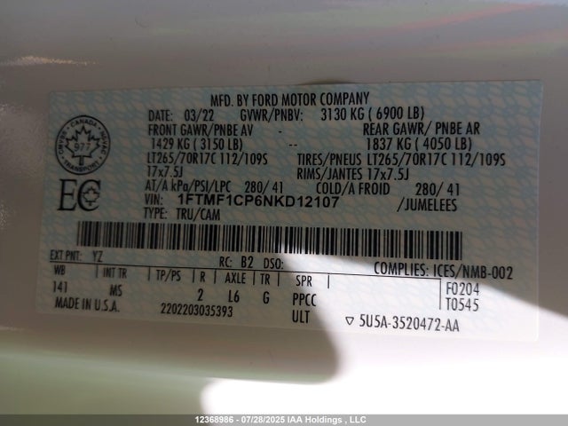 Ford 2.7l-4v 2022 1FTMF1CP6NKD12107 Image 9