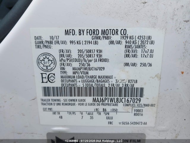 MAJ6P1WL8JC167029 Ford 2018