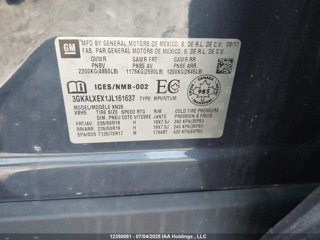 3GKALXEX1JL161637 GMC ltg - spark ignited direct injection, alum dohc, vvt, dcvcp turbo, e0-e100, alum
