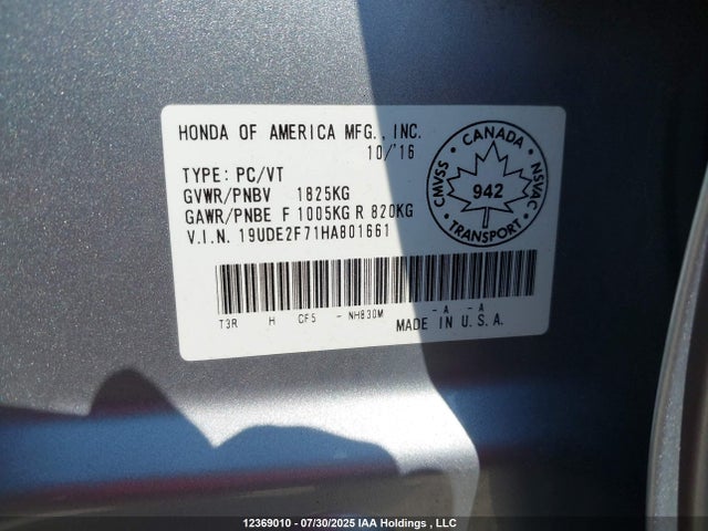 Acura k24v7 2017 19UDE2F71HA801661 Image 9