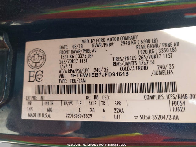 Ford 3.3l tivct 2018 1FTEW1EB7JFD91618 Image 19